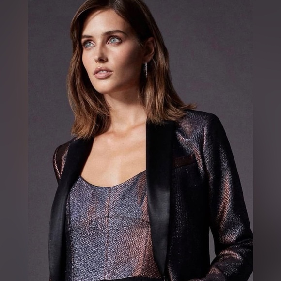 Karen Millen Metallic Iridescent Bodice Tailored Jumpsuit US 10 Black - Picture 2 of 13